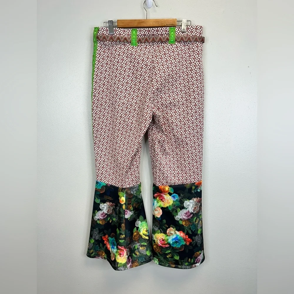 Floral Colorful Flare Pants Fun Festival Hippie Boho‎ Size 12 Stretch Maximalist